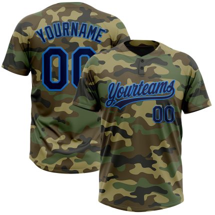 Personalized Camo Jersey for Men & Women - Navy-Electric Blue Salute to Service Two-Button Softball Outfit Personalized Camo