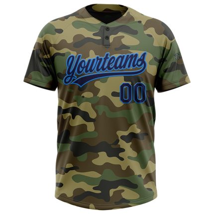 Personalized Navy Electric Blue Camo Softball Jersey Custom Name Number Unisex Two-Button Salute to Service Team Apparel