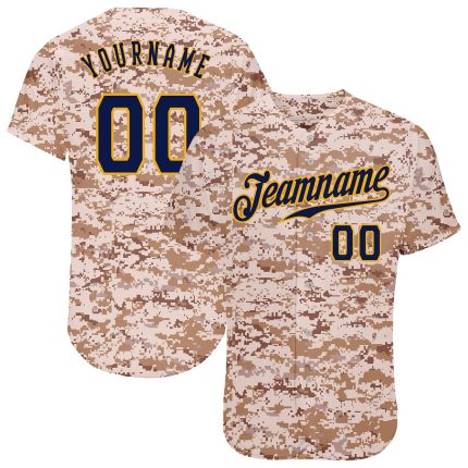 Custom Name and Number Navy-Gold Camo Baseball Jersey - Personalized Authentic Salute to Service Team Jersey Personalized