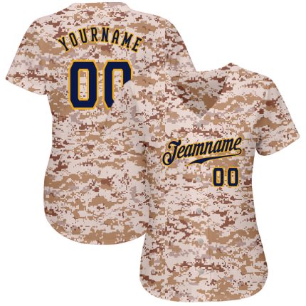Custom Name and Number Navy-Gold Camo Baseball Jersey - Personalized Authentic Salute to Service Team Jersey Personalized