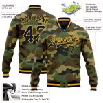 Custom Name Number Navy Gold Camo Bomber Jacket Personalized Varsity Letterman Salute to Service Full Snap Personalized Camo
