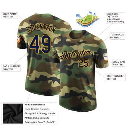 Personalized Navy-Gold Camo T-Shirt, Performance Fabric, Salute To Service Design Personalized Camo Navy-Gold Performance
