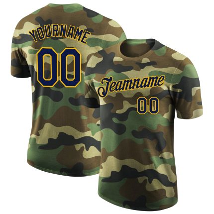 Custom Camouflage Navy Gold T-Shirt with Name and Number - Salute to Service Performance Tee Personalized Camo Navy-Gold