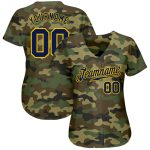 Personalized Navy Gold Camo Salute To Service Baseball Jersey for Men Personalized Camo Navy-Gold Salute To Service Baseball