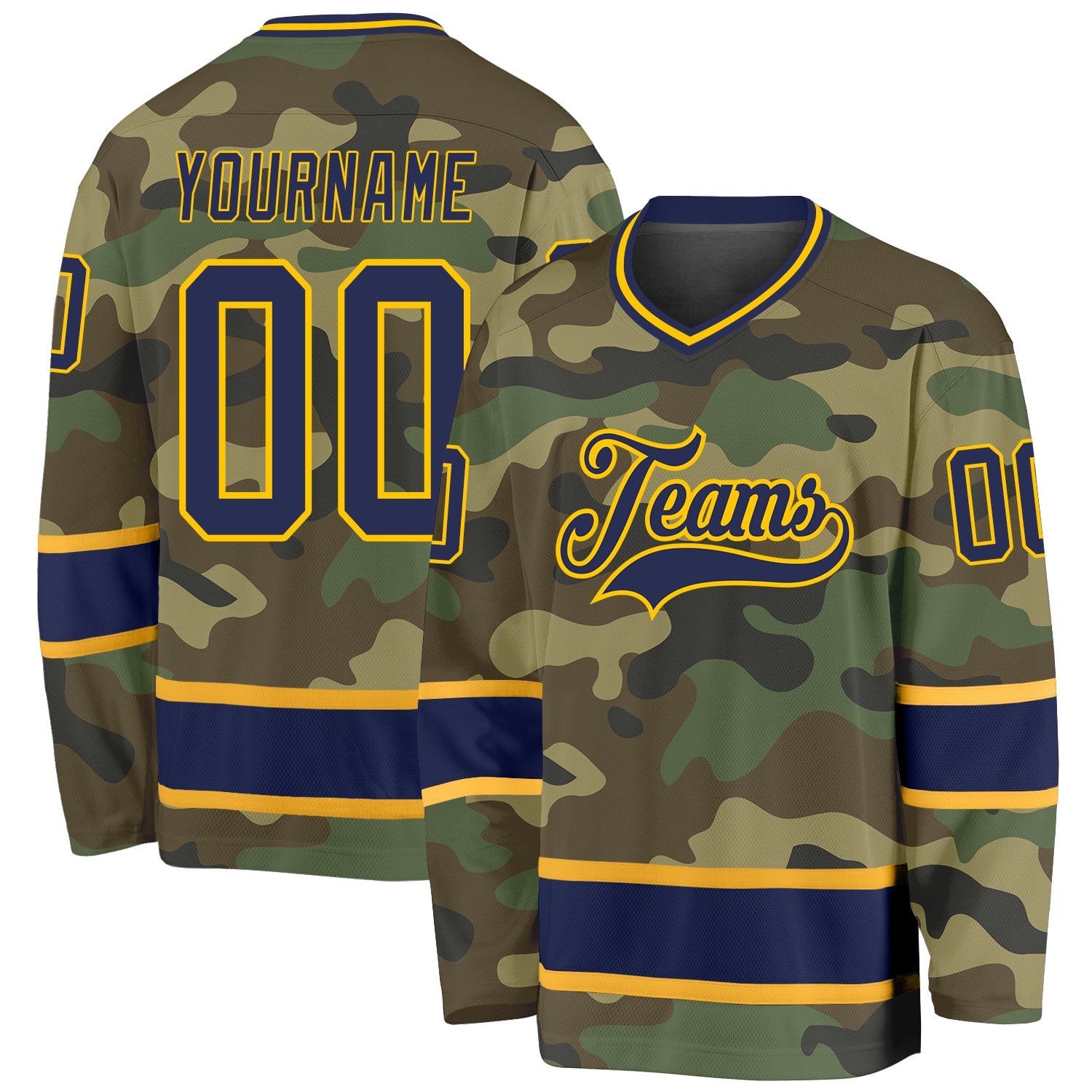 Personalized Camo Navy Gold Hockey Jersey - Salute to Service Design Personalized Camo Navy-Gold Salute To Service Hockey