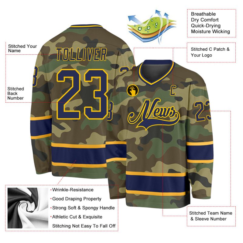 Personalized Camo Navy Gold Hockey Jersey - Salute to Service Design Personalized Camo Navy-Gold Salute To Service Hockey