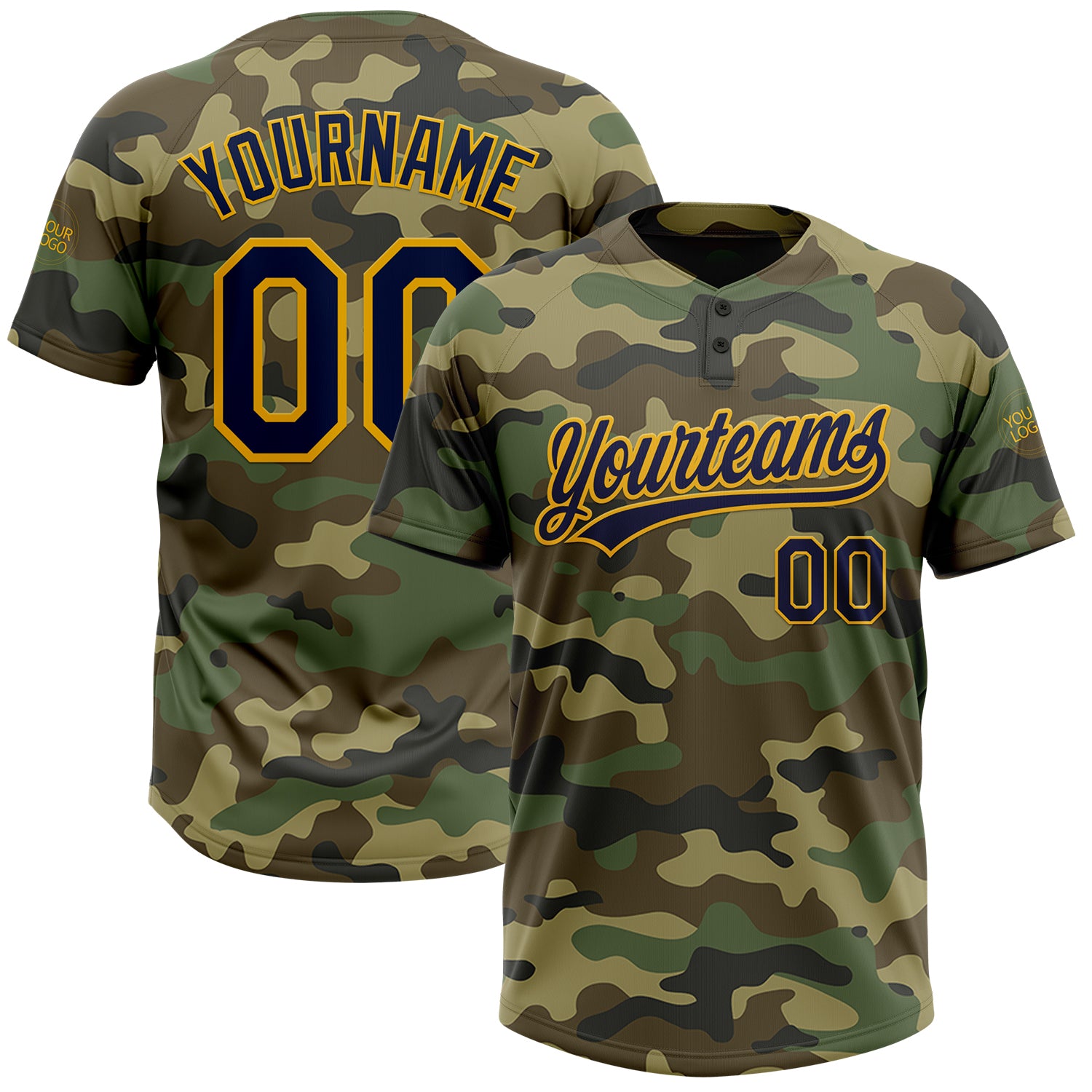 Personalized Camo Softball Jersey Unisex Navy Gold Salute to Service Two-Button Personalized Camo Navy-Gold Salute To Service