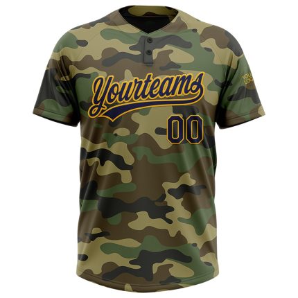 Personalized Camo Softball Jersey Unisex Navy Gold Salute to Service Two-Button Personalized Camo Navy-Gold Salute To Service