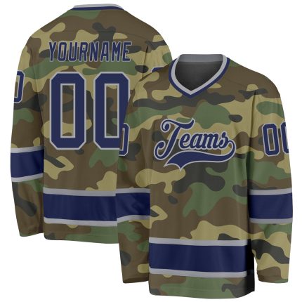 Personalized Camo Hockey Jersey - Navy-Gray Salute To Service Design Personalized Camo Navy-Gray Salute To Service Hockey