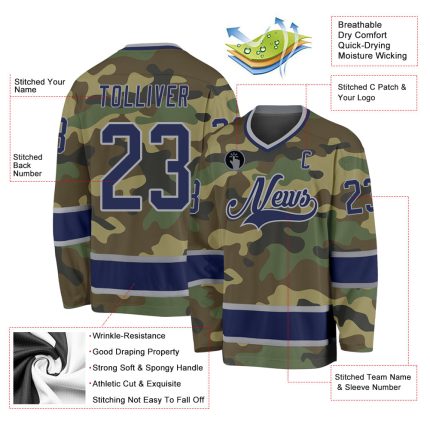 Personalized Camo Hockey Jersey - Navy-Gray Salute To Service Design Personalized Camo Navy-Gray Salute To Service Hockey