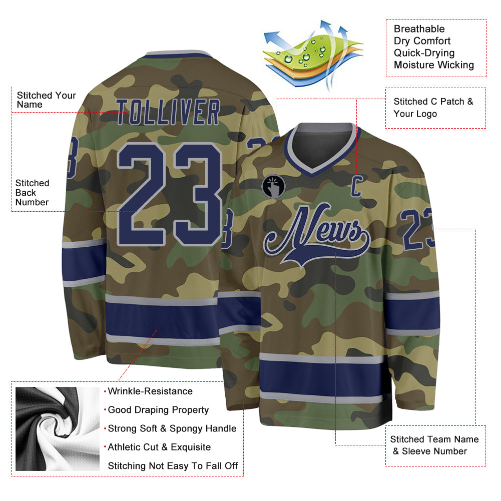 Personalized Camo Navy-Gray Salute To Service Hockey Jersey Personalized Camo Hockey Jersey - Navy-Gray Salute To Service Design Personalized Camo Navy-Gray Salute To Service Hockey - Image 2