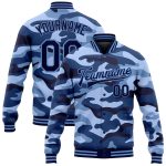 Personalized Navy-Light Blue Camo 3D Bomber Varsity Letterman Jacket - Salute to Service Personalized Camo Navy-Light Blue