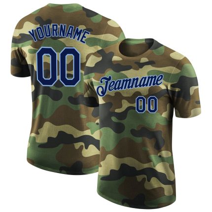 Custom Name Number Performance Camo T-Shirt for Team Salute to Service in Navy-Light Blue Personalized Camo Navy-Light Blue