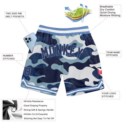Personalized Camo Basketball Shorts - Navy Light Blue Salute to Service Design Personalized Camo Navy-Light Blue Salute To