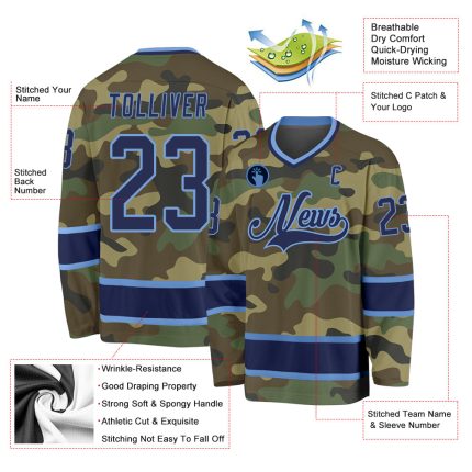 Custom Name and Number Hockey Jersey - Personalized Camo Navy-Light Blue Salute To Service Personalized Camo Navy-Light Blue