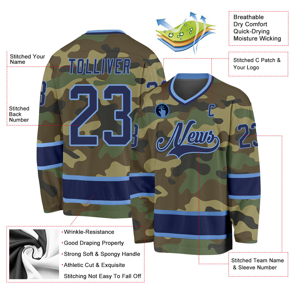 Personalized Camo Navy-Light Blue Salute To Service Hockey Jersey Team Custom Name and Number Custom Name and Number Hockey Jersey - Personalized Camo Navy-Light Blue Salute To Service Personalized Camo Navy-Light Blue - Image 2