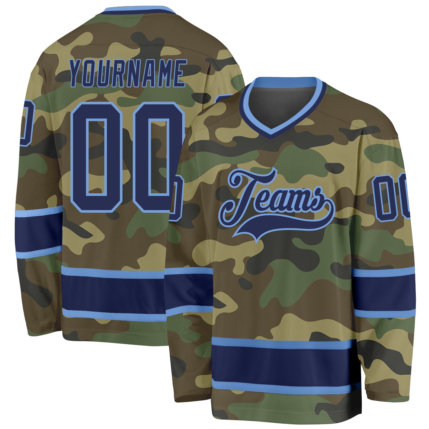 Custom Name and Number Hockey Jersey - Personalized Camo Navy-Light Blue Salute To Service Personalized Camo Navy-Light Blue