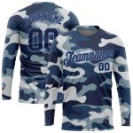 Personalized Camo Long Sleeve Performance T-Shirt - Navy Light Blue Salute to Service Design Personalized Camo Navy-Light