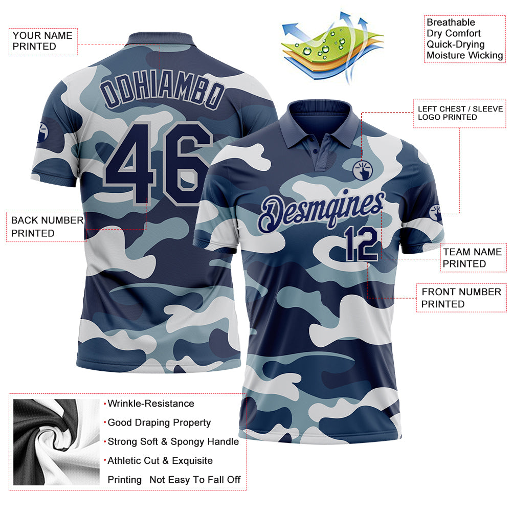 Personalized Camo Navy-Light Gray Performance Salute To Service Golf Polo Shirt Team Custom Name and Number Custom Name Number Golf Polo Shirt - Personalized Camo Navy Light Gray Salute to Service Performance Personalized Camo Navy-Light - Image 3