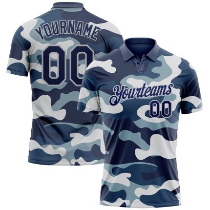 Custom Name Number Golf Polo Shirt - Personalized Camo Navy Light Gray Salute to Service Performance Personalized Camo Navy-Light