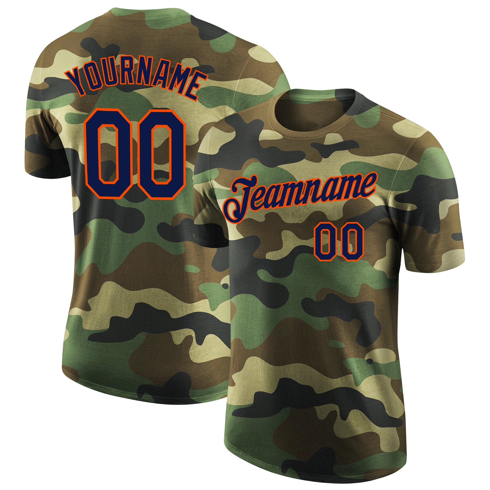 Custom Name and Number Salute To Service T-Shirt Navy Orange Camo Performance Gear Personalized Camo Navy-Orange Performance