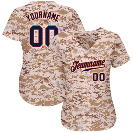 Personalized Navy Orange Camo Salute to Service Baseball Jersey Personalized Camo Navy-Orange Salute To Service Baseball