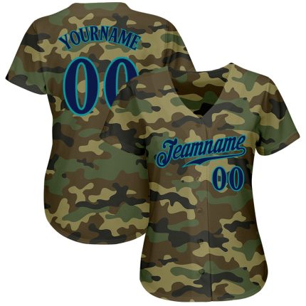 Personalized Navy Teal Camo Baseball Jersey - Authentic Salute To Service Personalized Camo Navy-Teal Authentic Salute To