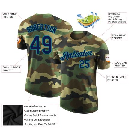 Custom Name and Number Performance T-Shirt - Personalized Camo Navy-Teal Salute to Service Apparel Personalized Camo Navy-Teal