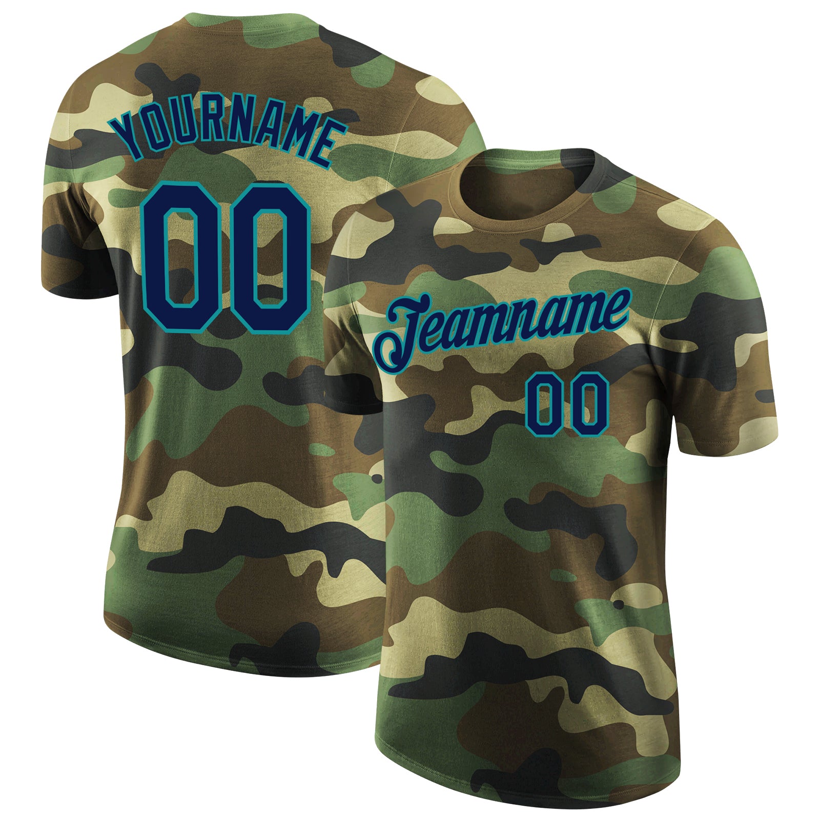 Custom Name and Number Performance T-Shirt - Personalized Camo Navy-Teal Salute to Service Apparel Personalized Camo Navy-Teal