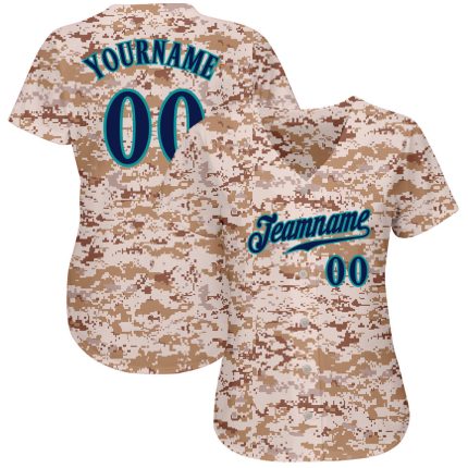 Custom Camo Navy-Teal Salute to Service Jersey for Men - Personalized Baseball Jersey Personalized Camo Navy-Teal Salute