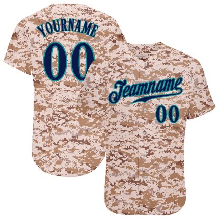 Custom Camo Navy-Teal Salute to Service Jersey for Men - Personalized Baseball Jersey Personalized Camo Navy-Teal Salute