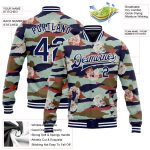 Custom Name & Number Camo Navy-White Tiger 3D Pattern Bomber Varsity Letterman Jacket - Salute to Service Design Personalized