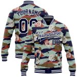 Custom Name & Number Camo Navy-White Tiger 3D Pattern Bomber Varsity Letterman Jacket - Salute to Service Design Personalized