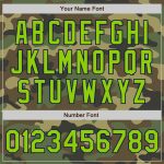 Personalized Neon Green Navy Camo Bomber Jacket Full-Snap Varsity Letterman Salute To Service Personalized Camo Neon Green-Navy