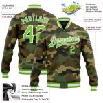 Custom Camo Varsity Jacket Neon Green-White Full-Snap Salute to Service Bomber Personalized Camo Neon Green-White Bomber