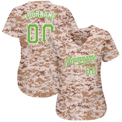Personalized Neon Green White Camo Baseball Jersey - Salute to Service Personalized Camo Neon Green-White Salute To Service
