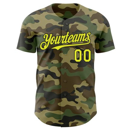 Custom Name and Number Neon Camo Yellow-Black Baseball Jersey - Personalized Authentic Salute To Service Personalized Camo