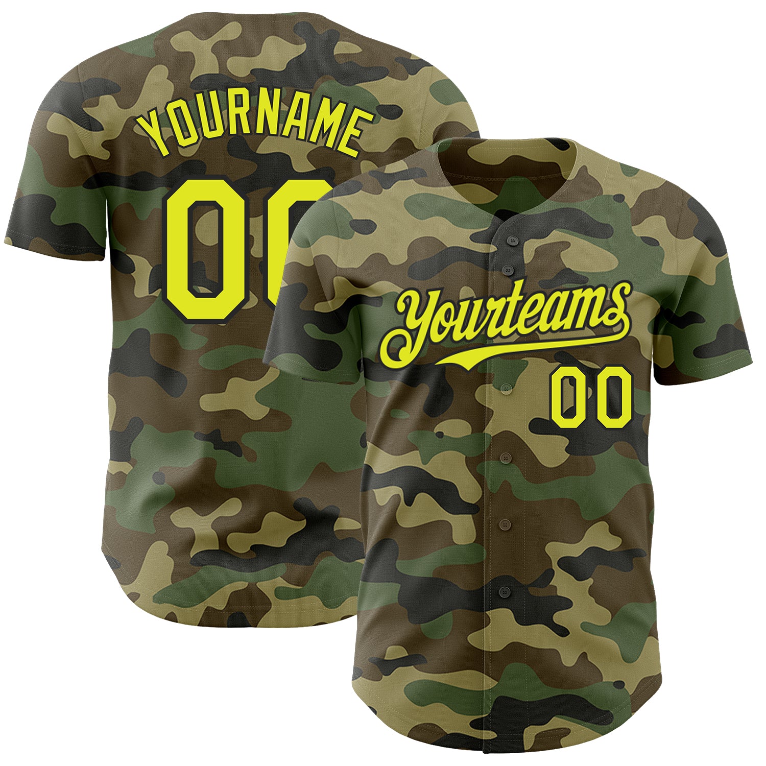 Custom Name and Number Neon Camo Yellow-Black Baseball Jersey - Personalized Authentic Salute To Service Personalized Camo