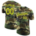Custom Neon Yellow-Black Camo Performance T-Shirt with Team Name & Number, Salute to Service Design Personalized Camo Neon