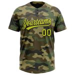 Custom Name Number Camo Softball Jersey Neon Yellow Black Unisex Salute to Service Two-Button Design Personalized Camo Neon