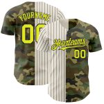 Personalized Neon Yellow Camo Cream-Black Pinstripe Baseball Jersey - Salute to Service Design Personalized Camo Neon Yellow