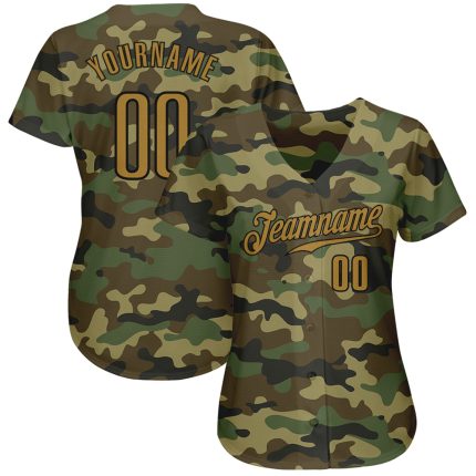 Personalized Camo Baseball Jersey - Custom Name and Number, Old Gold Black, Authentic Salute To Service Personalized Camo