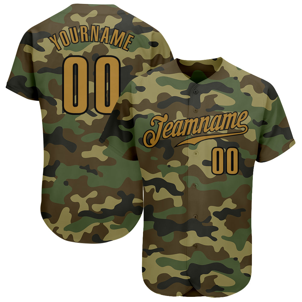 Personalized Camo Baseball Jersey - Custom Name and Number, Old Gold Black, Authentic Salute To Service Personalized Camo