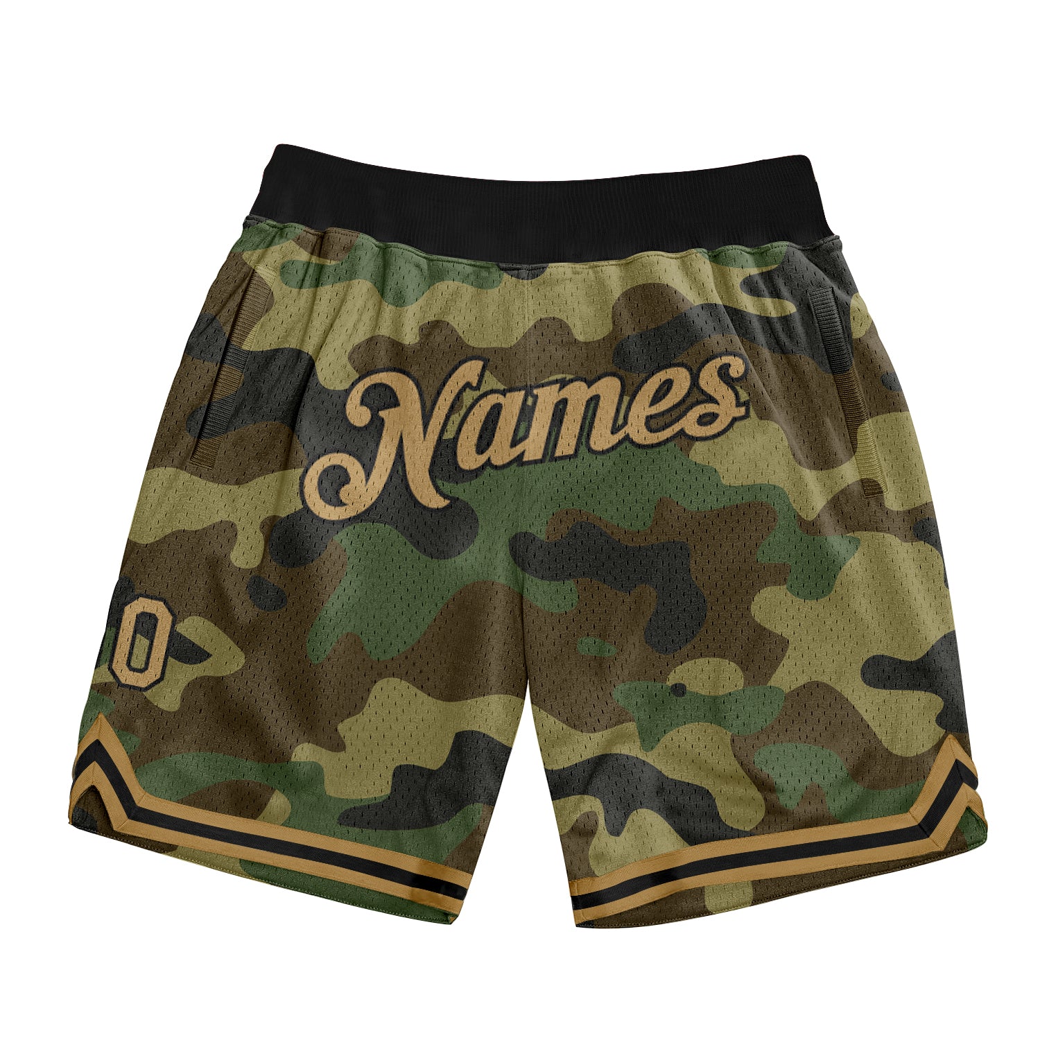 Custom Personalized Salute to Service Basketball Shorts - Camo Old Gold-Black with Name & Number Personalized Camo Old Gold-Black