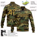 Personalized Camo Bomber Jacket in Old Gold-Black | Full-Snap Varsity Letterman Salute to Service Personalized Camo Old Gold-Black