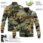 Personalized Old Gold Black Camo 3D Bomber Jacket Varsity Full-Snap Letterman Salute to Service Personalized Camo Old Gold-Black