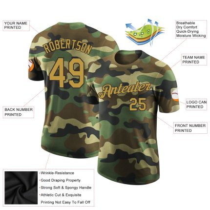 Camo Old Gold-Black Performance T-Shirt, Personalized Salute to Service Personalized Camo Old Gold-Black Performance Salute