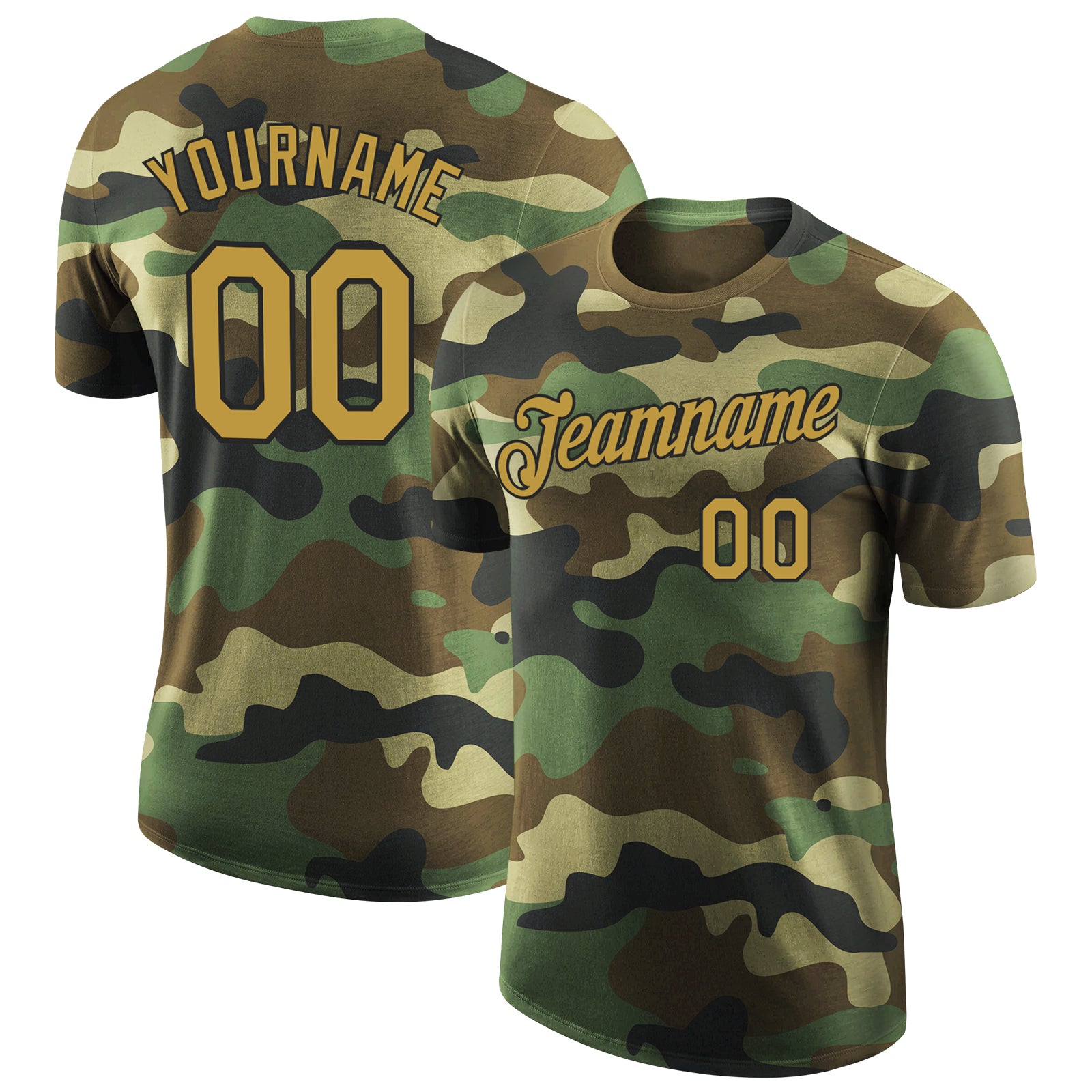 Custom Name Number T-Shirt - Personalized Camo Old Gold Black Performance Salute to Service Personalized Camo Old Gold-Black