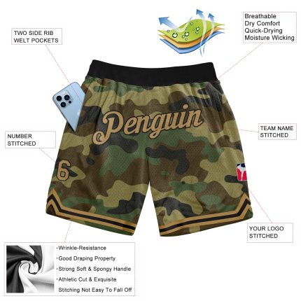 Personalized Camo Basketball Shorts - Old Gold Black Salute to Service Design Personalized Camo Old Gold-Black Salute To