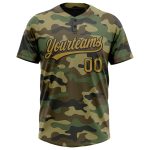 Personalized Camo Old Gold Black Salute To Service Softball Jersey Unisex Two-Button Personalized Camo Old Gold-Black Salute
